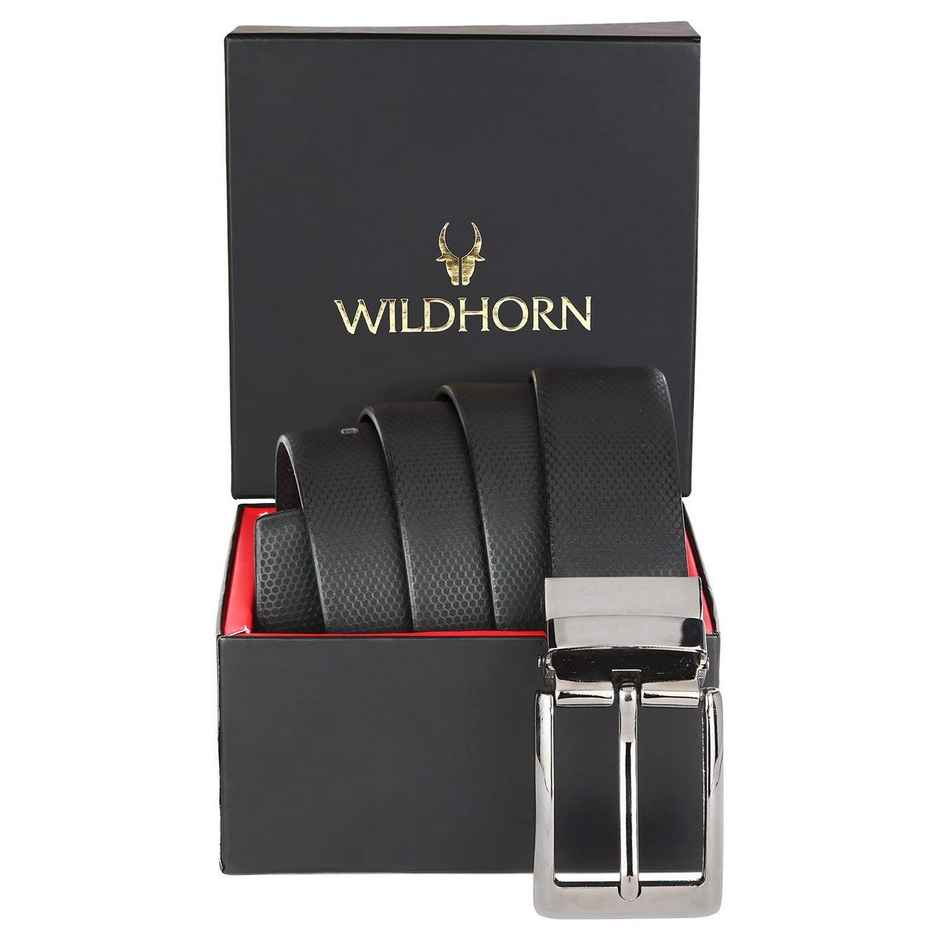 Wildhorn Men's Textured Genuine Leather Leather Belt | Black and Brown - 46 Inches