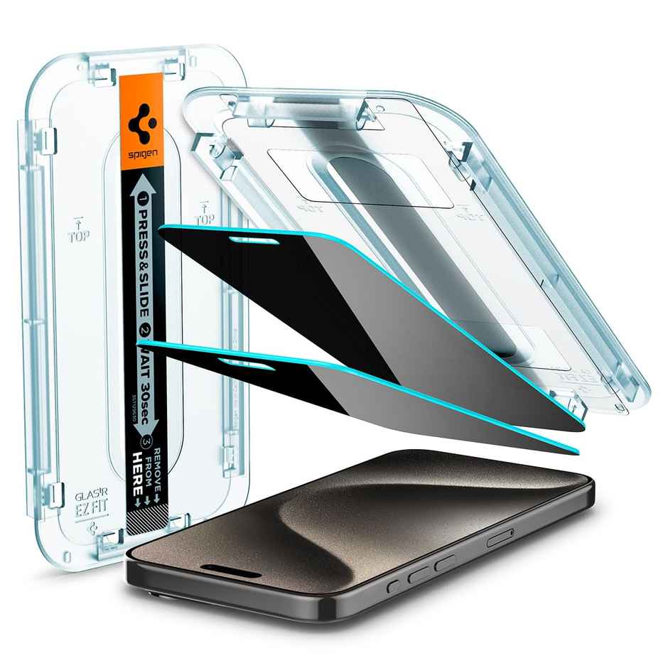 Spigen Ez Fit Privacy Tempered Glass Screen Protector Guard For Iphone 15 Pro Max- 2 Pack