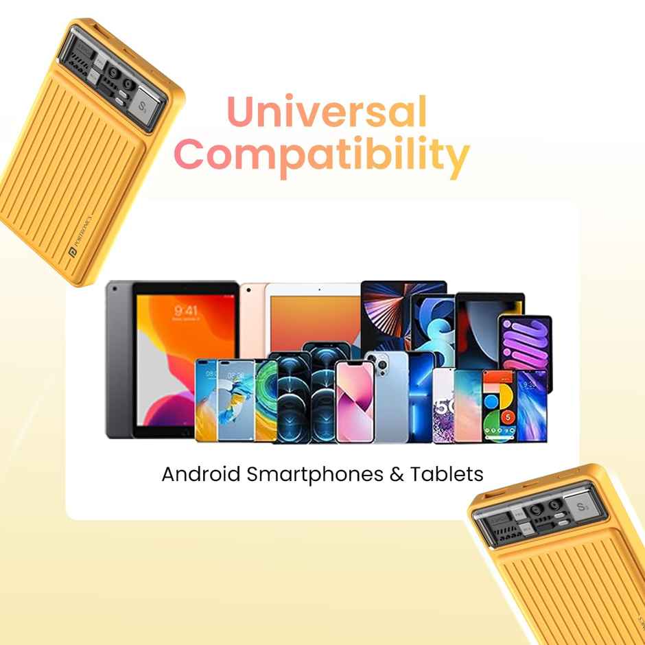 Portronics Luxcell Mini 10K Advanced 10000 mAh Smallest Power Bank with 22.5W Max Output,LED Indicator,Mach USB-A Output,Type C PD Output,Type C Input,Wake Up Button(Yellow)