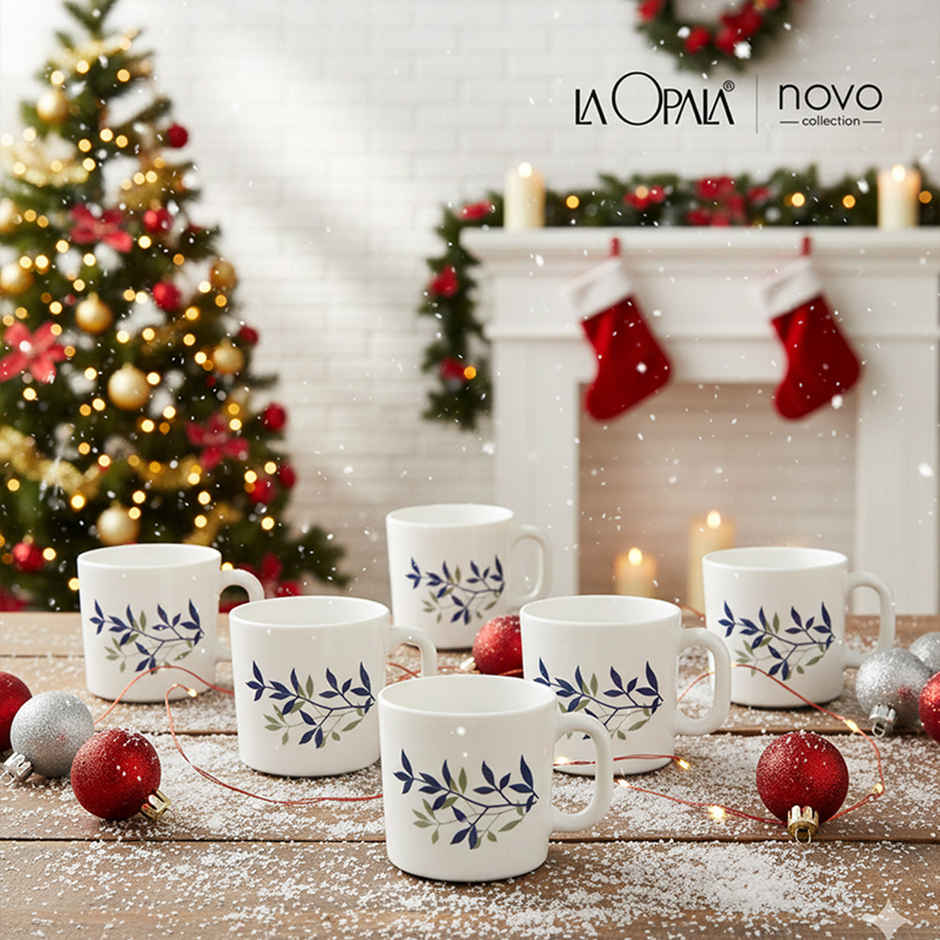 La Opala Novo Coffee Mug 190 ml Set of 6 Silken Charm Opal Glass Mugs for Tea & Coffee, White
