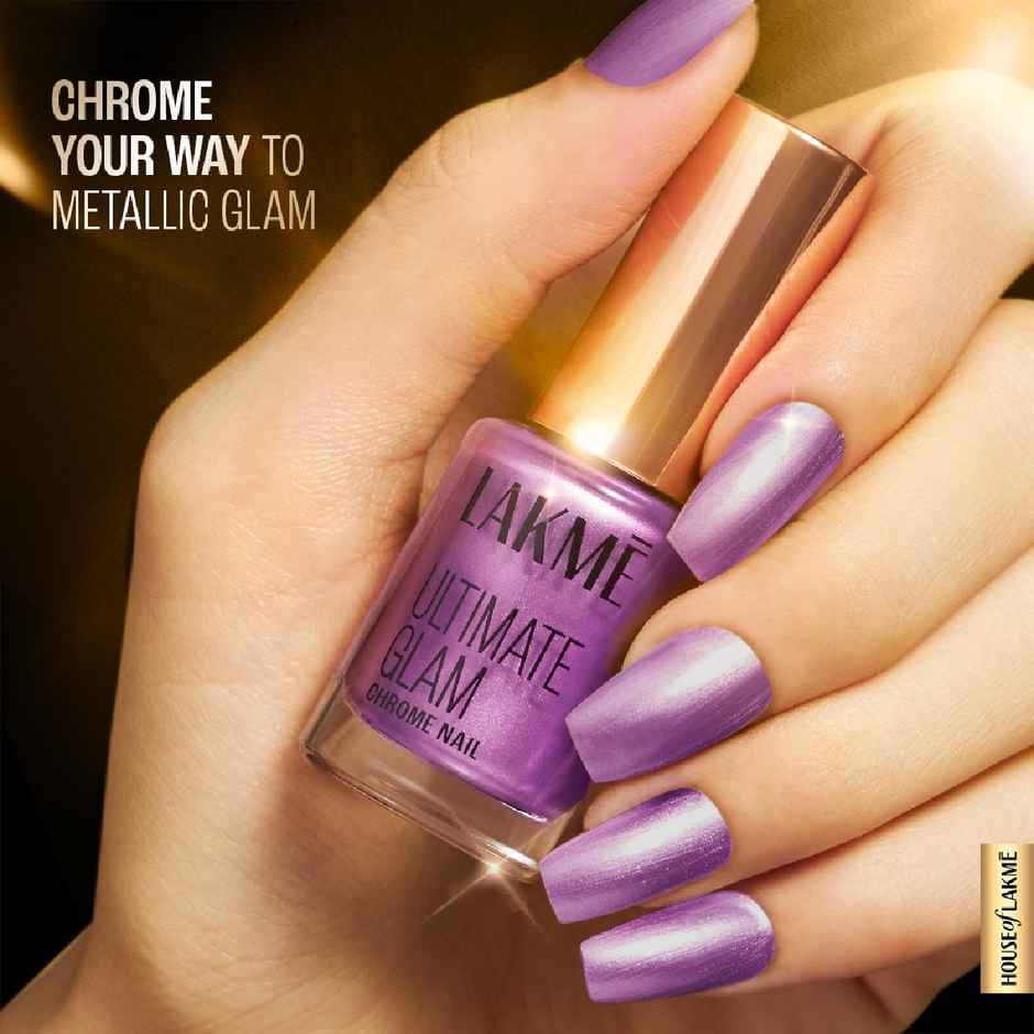 Lakme Ultimate Glam Chrome Nail Paint | Metallic Finish, Quick Dry Formula | Fuschia
