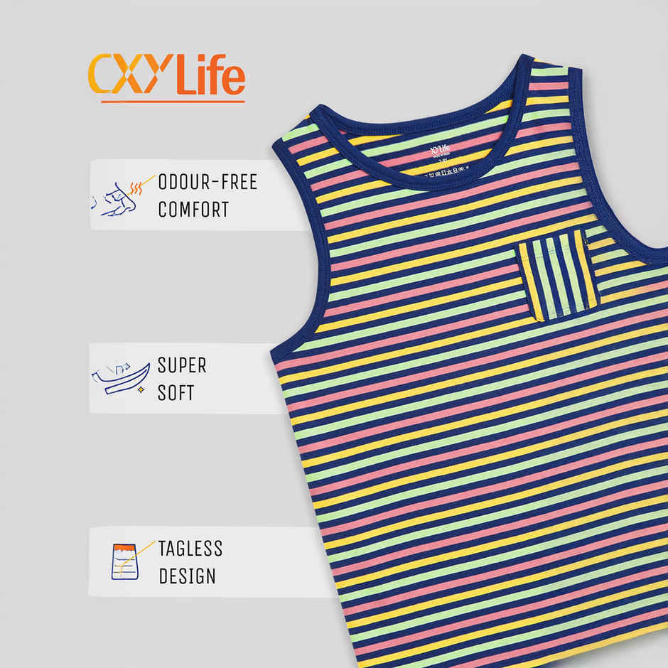 XY Life Kids Outer Vest for Boys, Antimicrobial Finish - Multi Stripes | 13-14Y | Pack Of 2