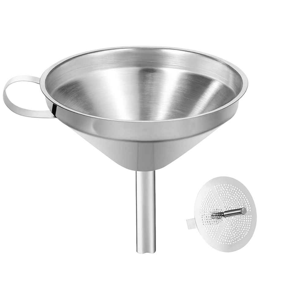DALUCI 11 cm Stainless Steel Funnel with Removable Strainer for Liquid Transfer Kitchen Use