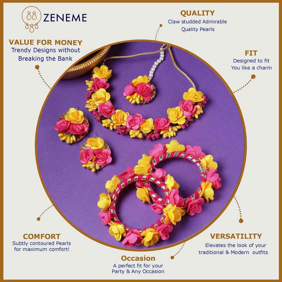 Zeneme Flower Wedding Jewellery Set For Women & Girls