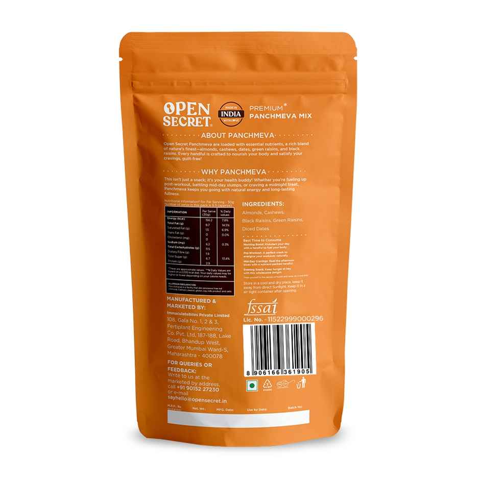 Open Secret Panchmeva Dry Fruit Mix - Cashews, Almonds, Dates,Raisins | Healthy Snacking, High Protein