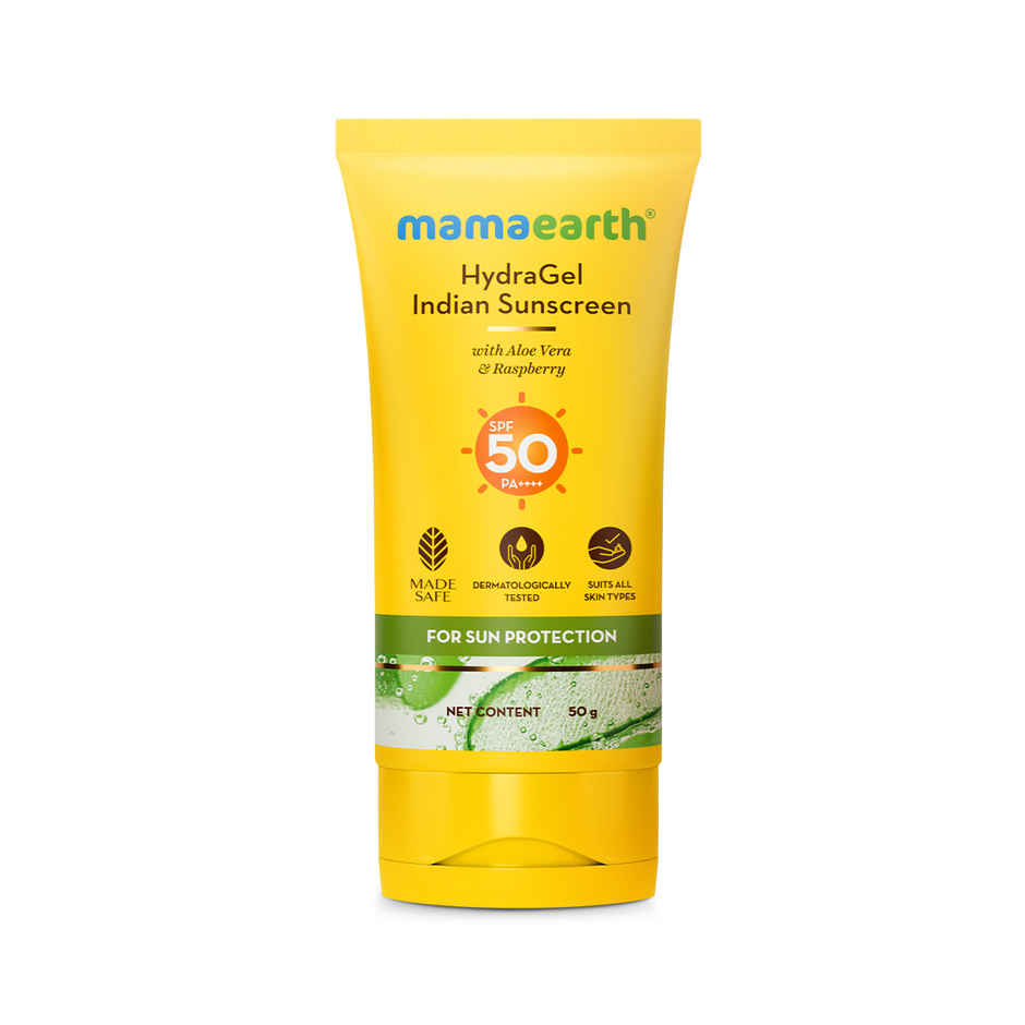 Mamaearth HydraGel Indian Sunscreen SPF 50, with Aloe Vera & Raspberry for Tan Protection