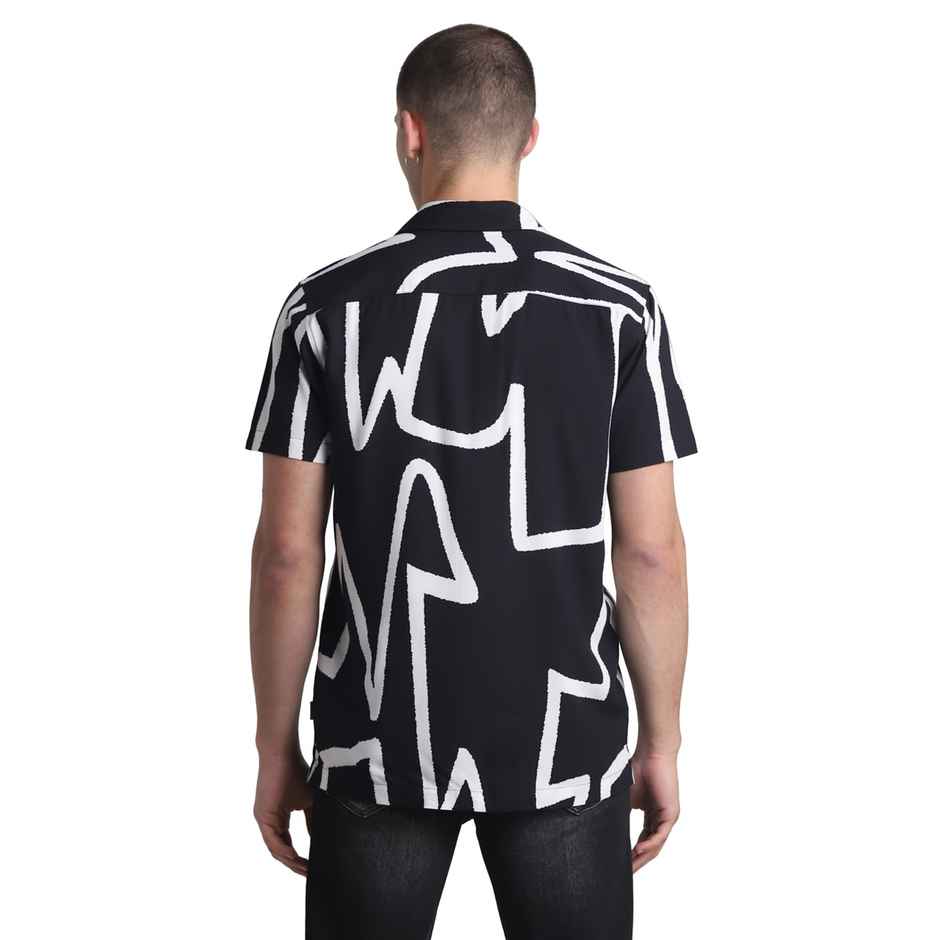 JACK & JONES Men's Abstract Print Short Sleeves Shirt | Black - XL