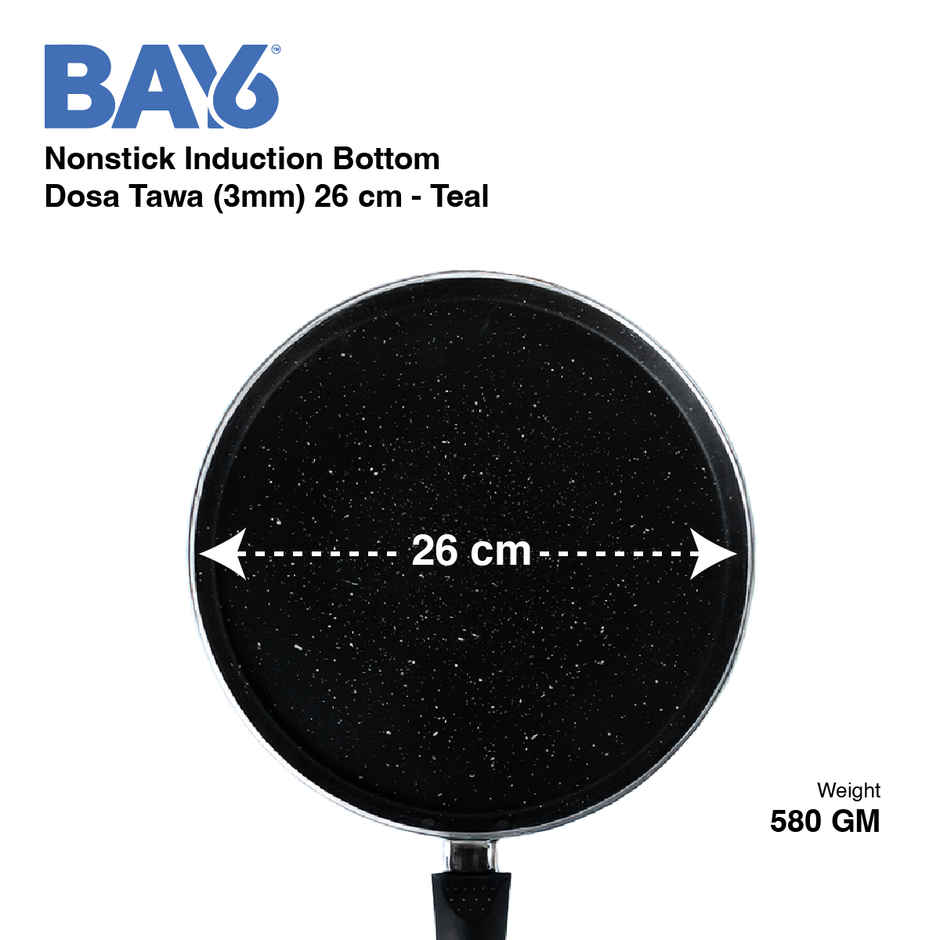BAY6 Nonstick Dosa Tawa | 26 cm | Teal | Induction Compatible
