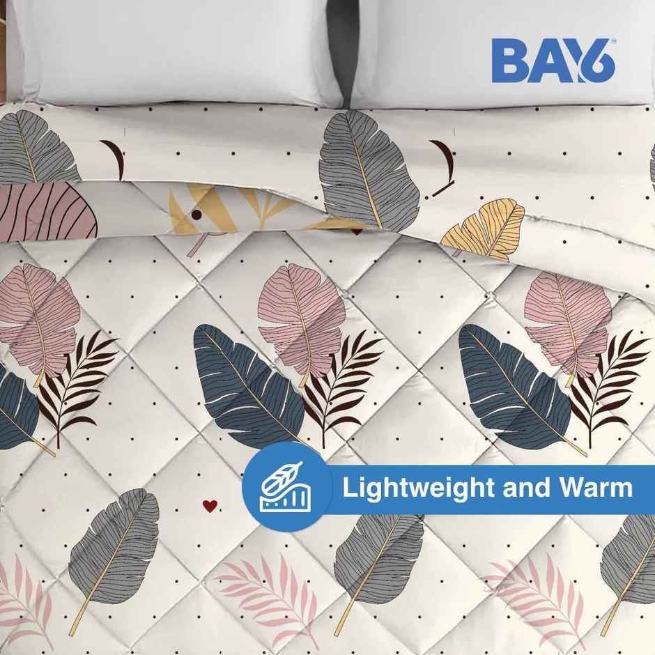 BAY6 Microfibre Floral Print Double Bed Comforter - Cream White | 210 x 220 cm