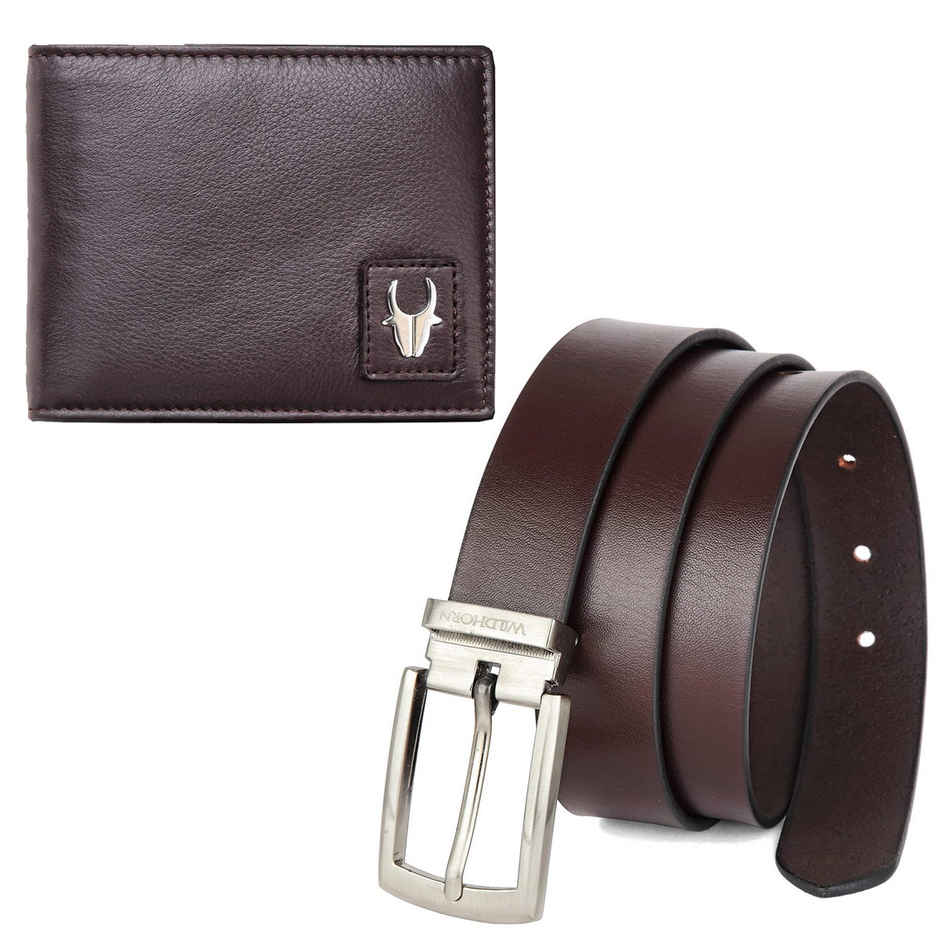 Wildhorn Men's Solid Leather Wallet and Belt Combo | Brown - Free Size