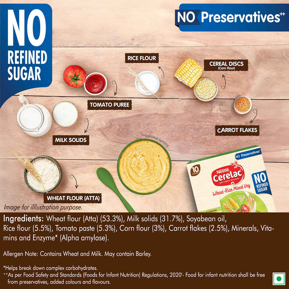 Nestle Cerelac Wheat Rice Mixed Veg Baby Food Cereal | No Refined Sugar & No Preservatives | 10-24M