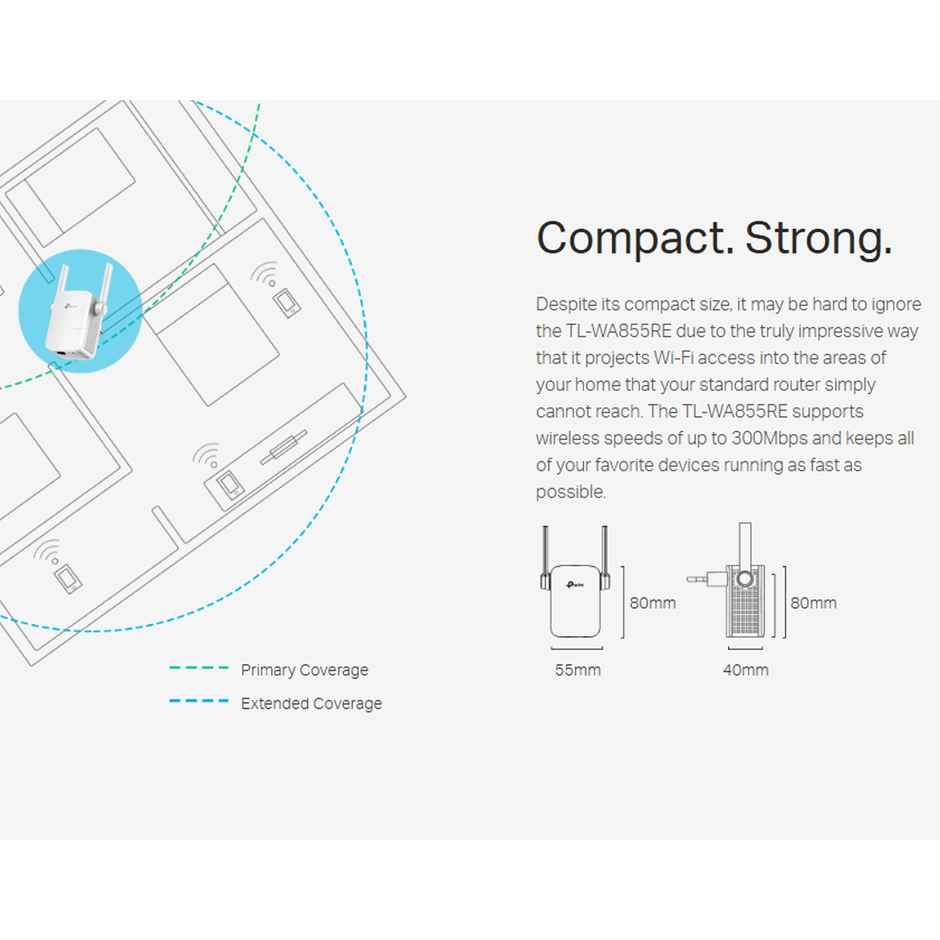 TP-Link TL-WA855RE 300Mbps Single Band Wi-Fi Range Extender, Plug and Play, Access Point Mode