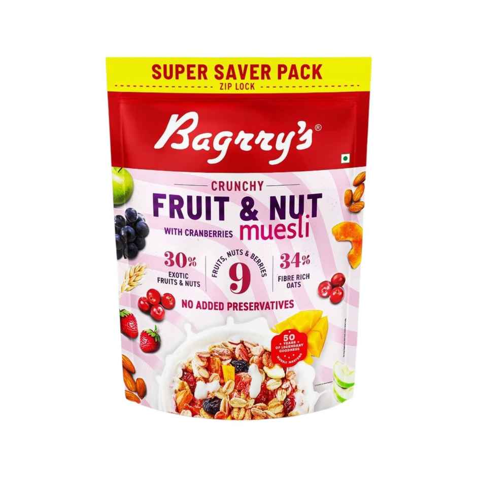 Bagrry's Crunchy Muesli 30% Fruit & Nut with Cranberries | 34% Rich Fibre Oats Combo
