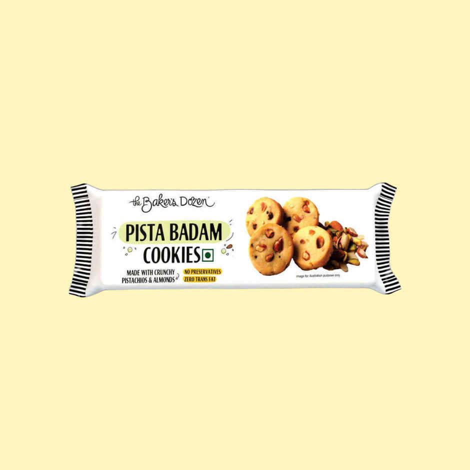 The Baker's Dozen Pista Badam Cookies | Real Almonds & Pistachios | Handmade | Protein & Fibre Rich