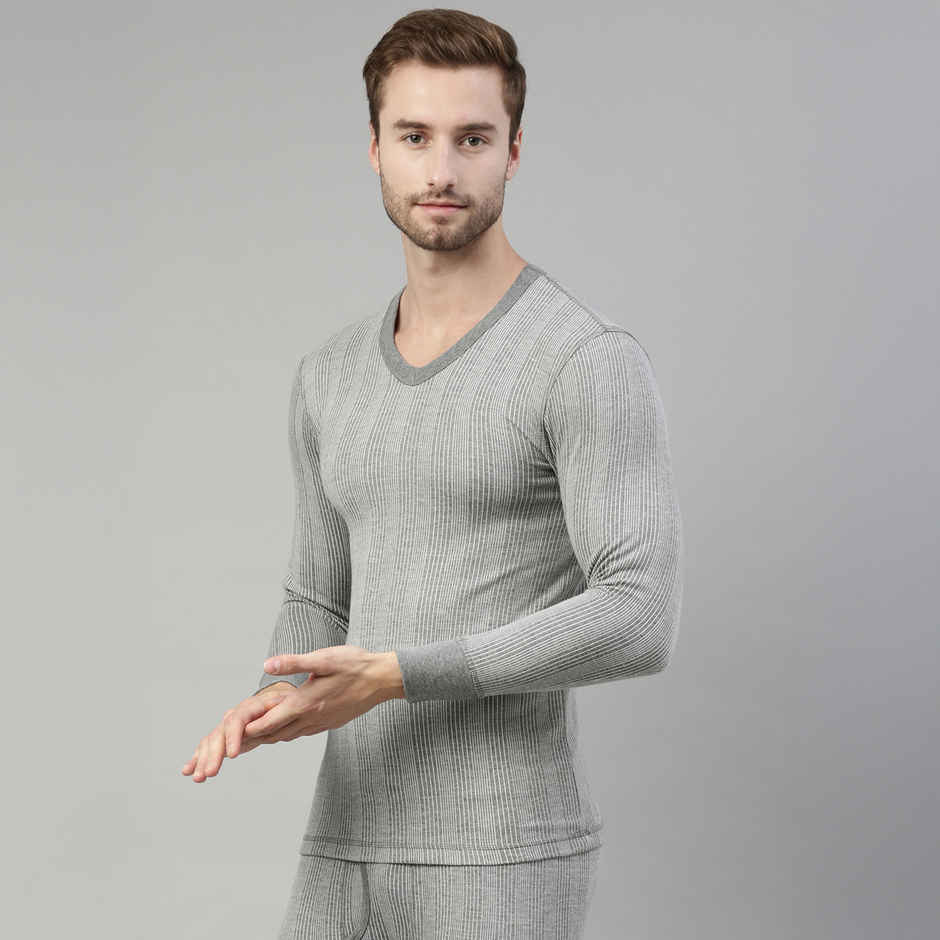 Dixcy Scott Original's Men's Solid V - neck Long Sleeve Thermal Top | Grey Melange - S