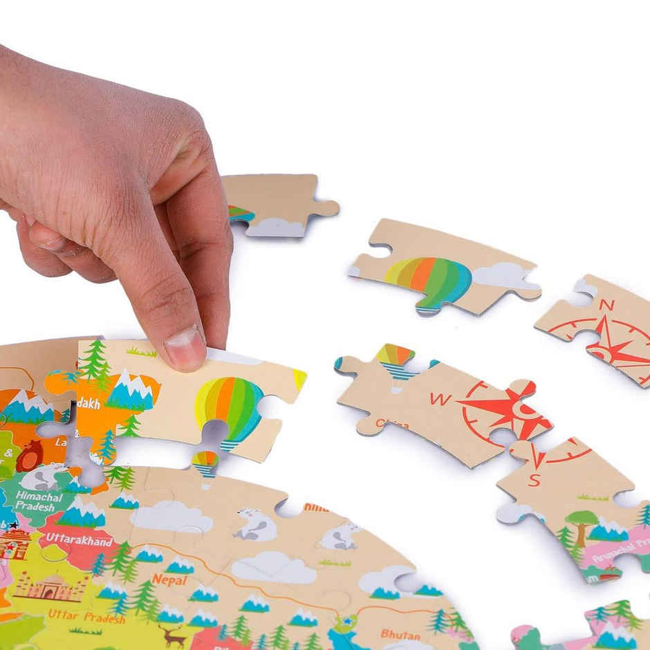 Webby Amazing India Map Jigsaw Floor Puzzle 60 Pcs with 4 Double Sided Flashcards