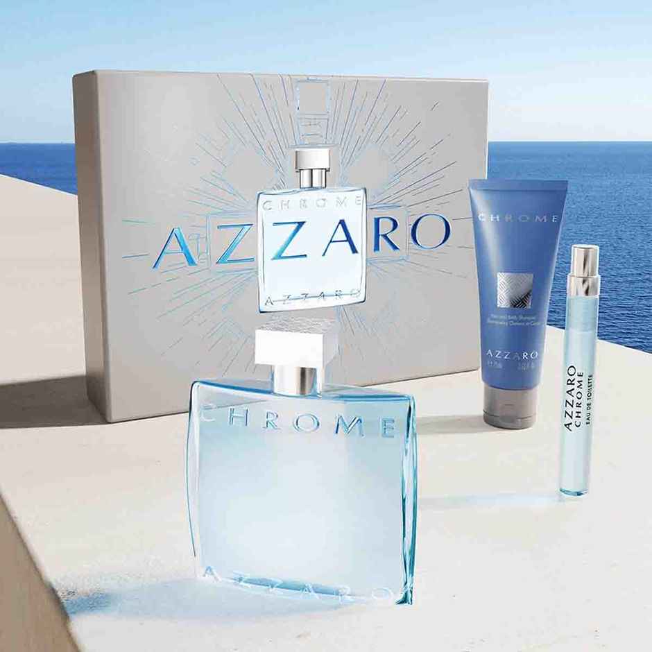 Azzaro Chrome Set for Men's | Eau De Toilette + Hair & Body Wash + Travel Size