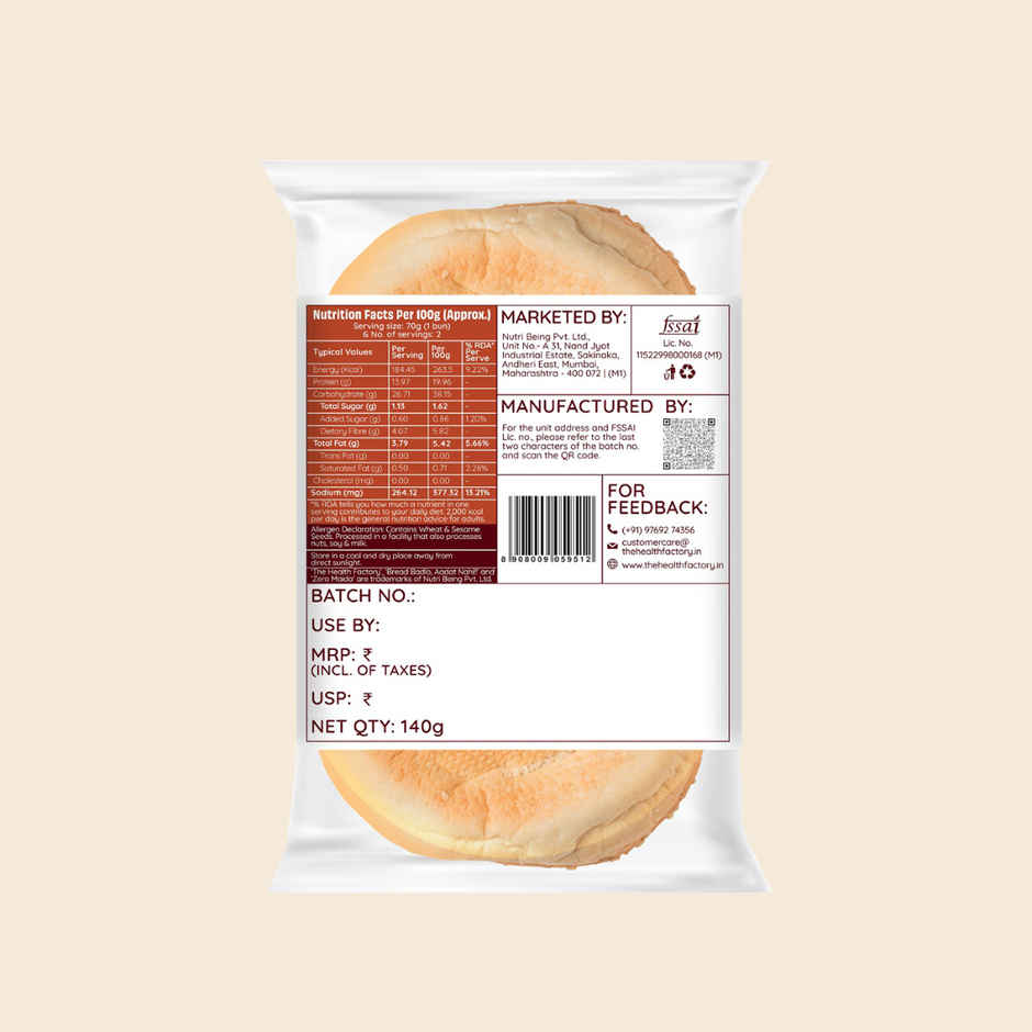 The Health Factory Super Protein Burger Bun | Zero Maida | 27g High Protein | Whole Wheat Bun