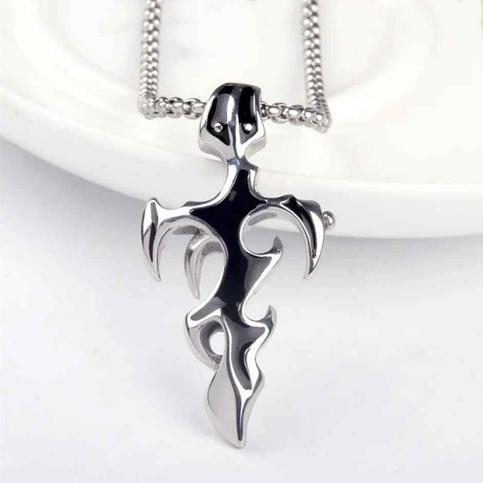 Fashion Frill Men's Flame Cross Pendant Chain Silver Onesize