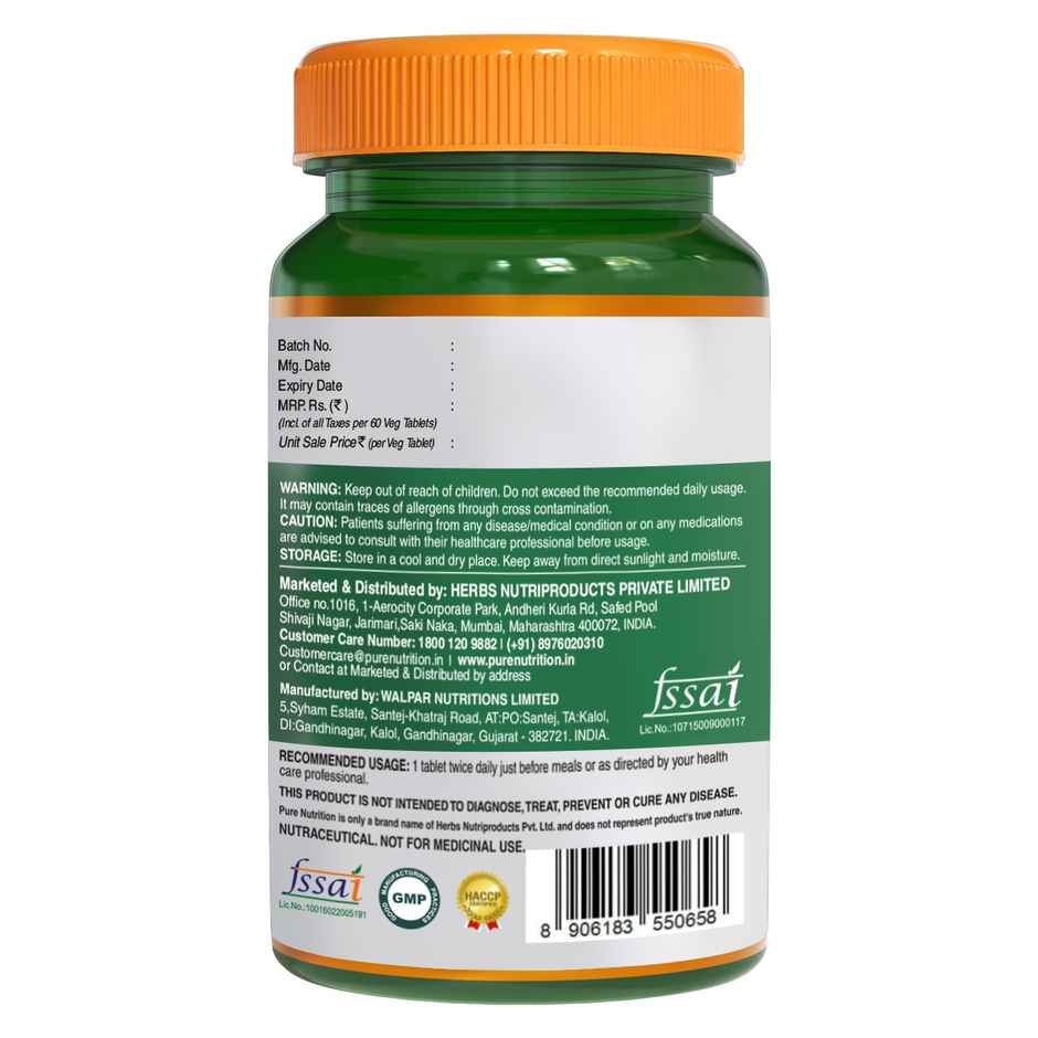 Pure Nutrition Berberine 98% | Blood Sugar Support, Metabolism & Weight Management | 60 Veg Tablets