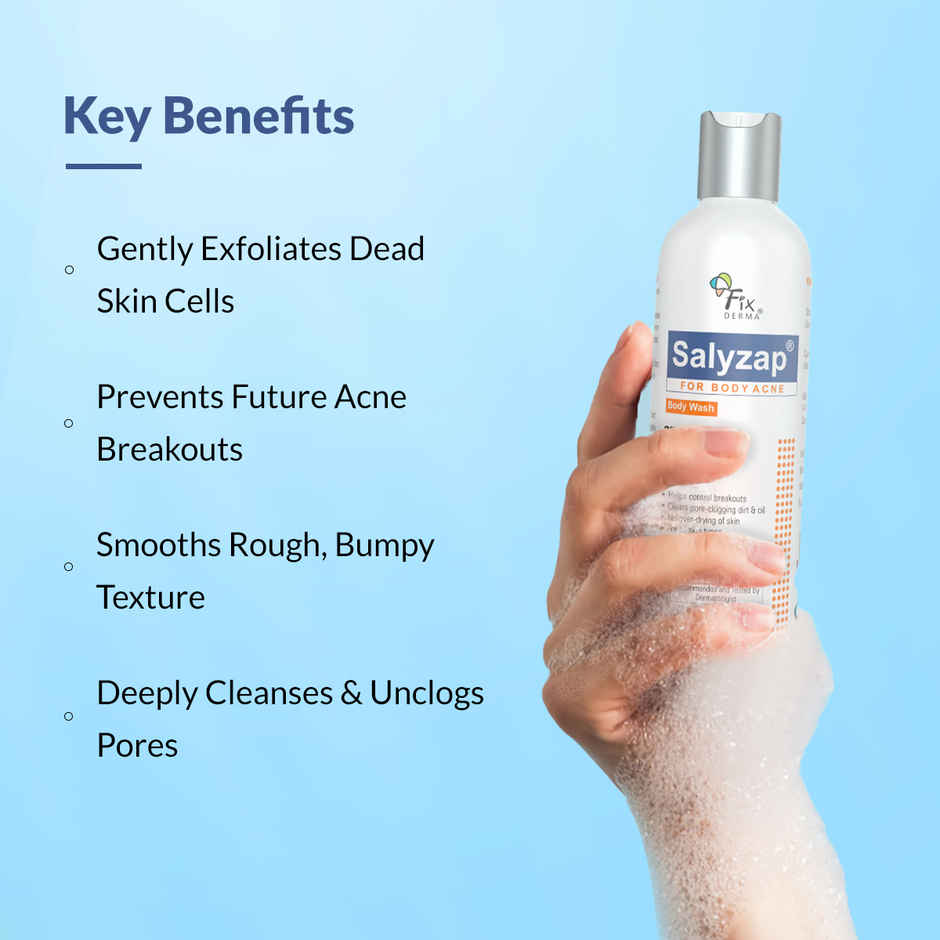 Fixderma Salyzap 2% Salicylic Acid Body Wash For Acne on Back, Shoulders & Arms