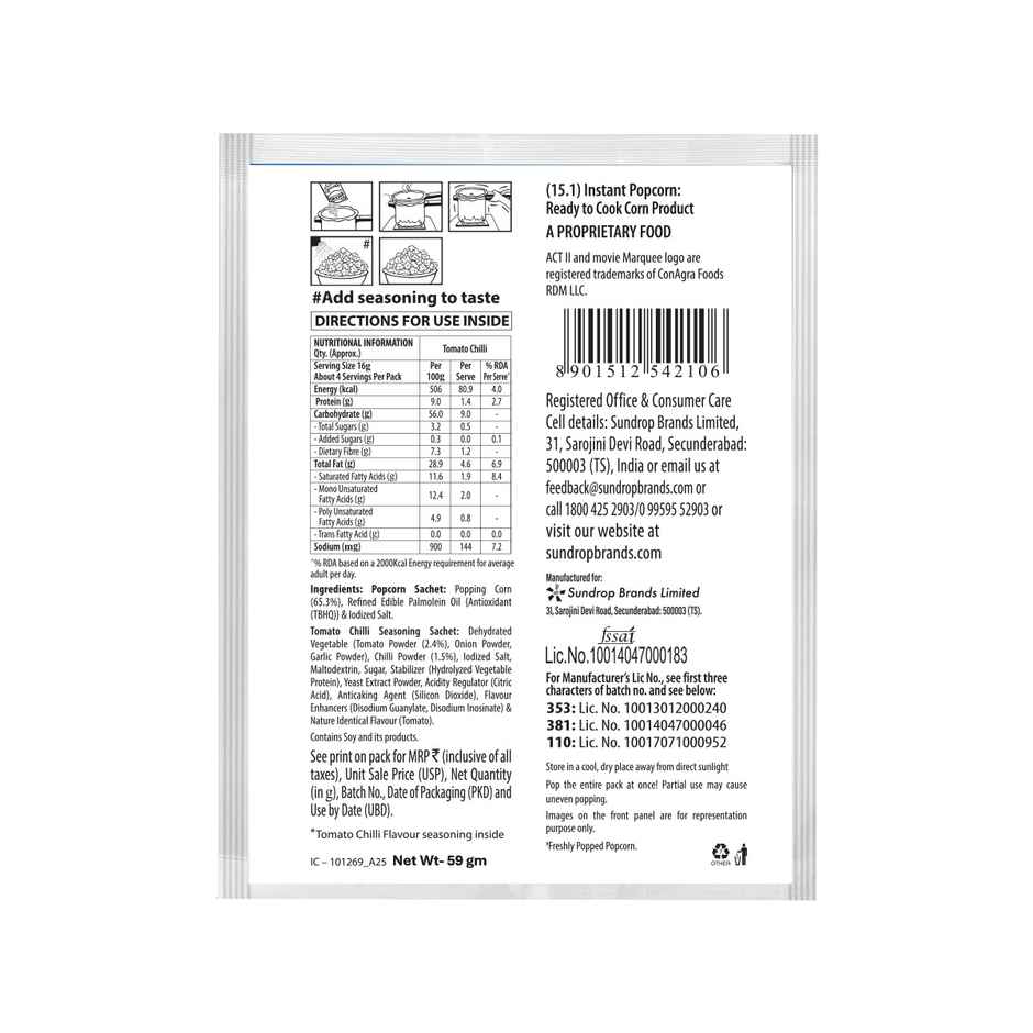 ACT II Instant Tomato Chilli  Popcorn | Tomato Chilli Seasoning Sachet included | Ready in 3 minutes