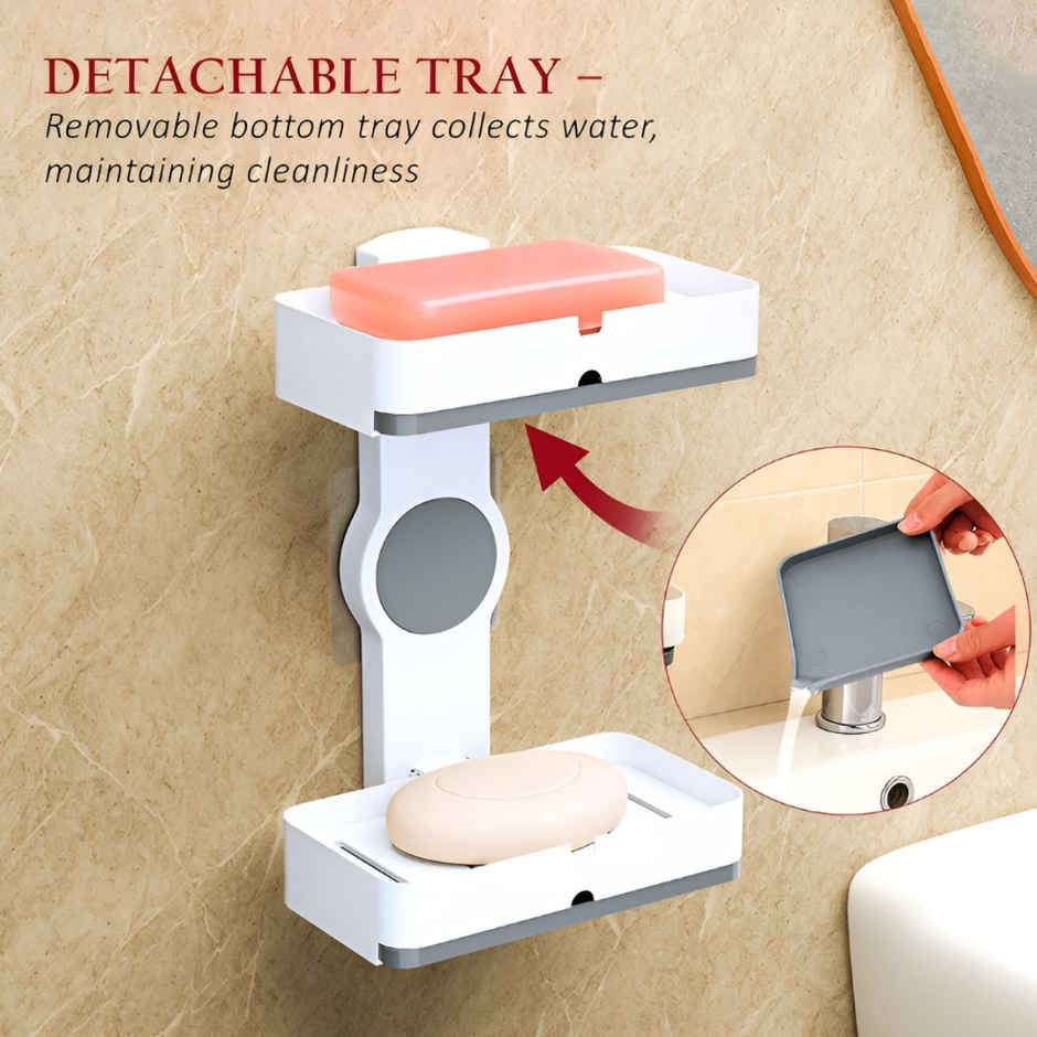 Zedak 2-in-1 Shelf Adhesive Bathroom Plastic Soap Case/ Holder | White