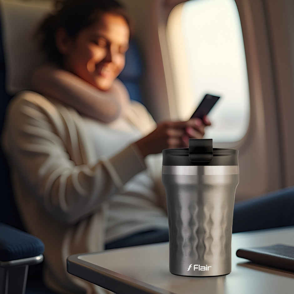 FLAIR Crest Stainless Steel Insulated Coffee Mug | Grey - 325 ml