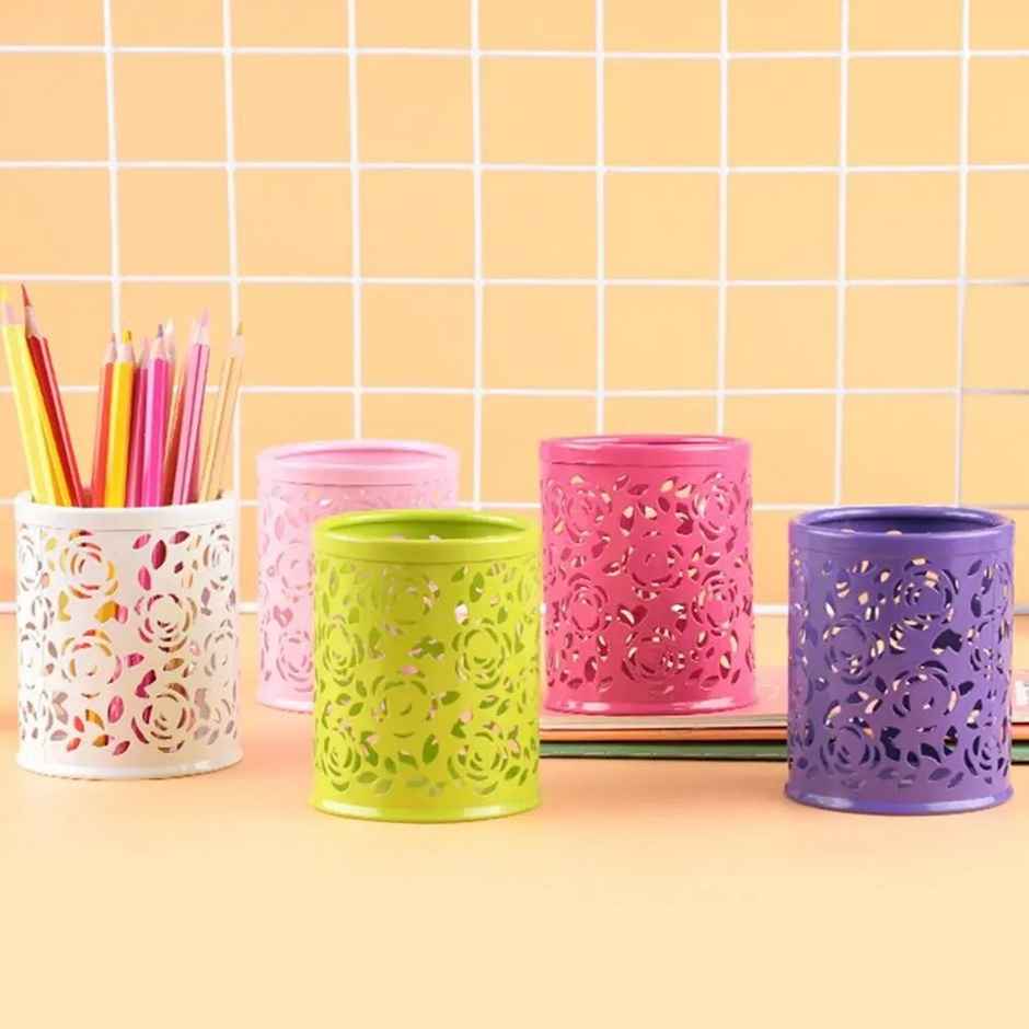 Saya Metal Pen Stand | Laser-Cut Desk Organizer for Office | Home & Study Table