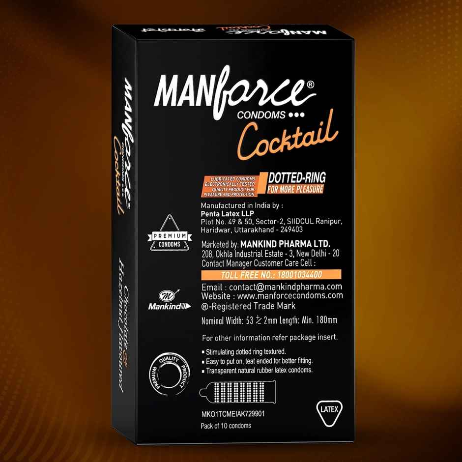 Manforce Cocktail Condoms with Dotted-Rings Hazelnut & Chocolate Flavoured