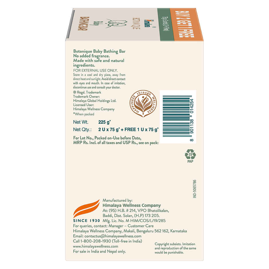 Himalaya Botanique Baby Bathing Bar | Organic | No Tears | Preserves Moisture | pH 5.5