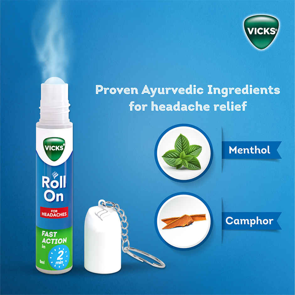Vicks Headache Relief Roll-On with Keychain - Fast Action Combo