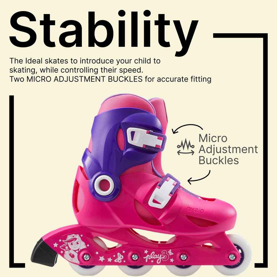 Decathlon | Oxelo Kids Skating Shoes Inline Size Adjustable | Pink - UK1.5 - UK3