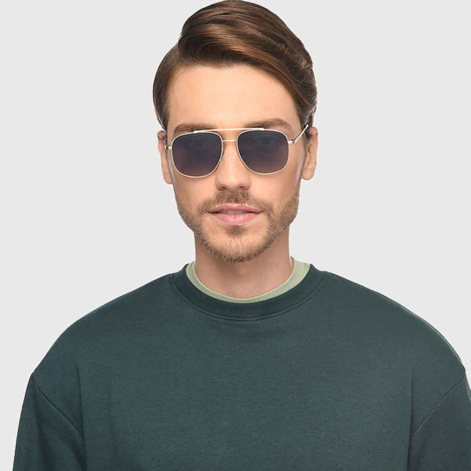 Vincent Chase By Lenskart Unisex Solid Stainless Steel Sunglasses | Black and Gold - L