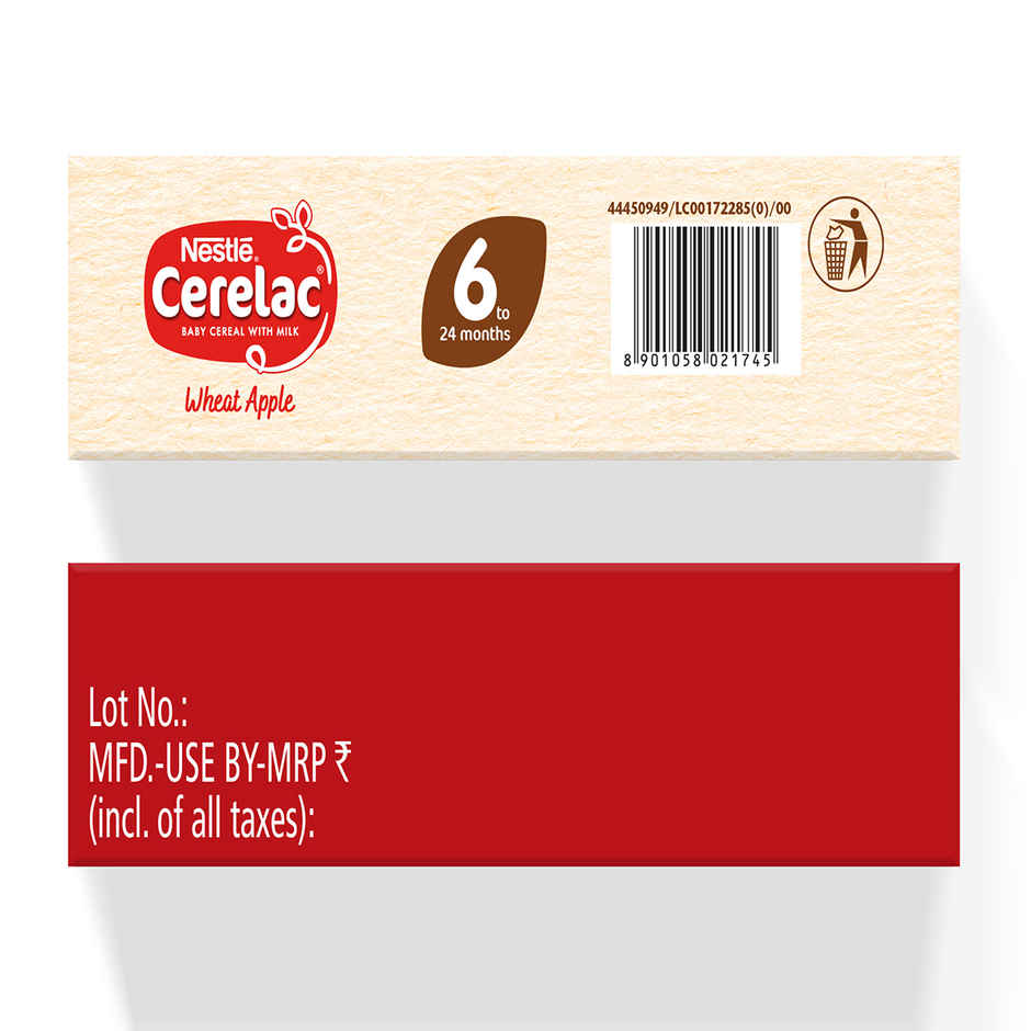 Nestle CERELAC Wheat Apple Baby Food Cereal, No Refined Sugar & No Preservatives, 6 to 24 Months, Big Pack