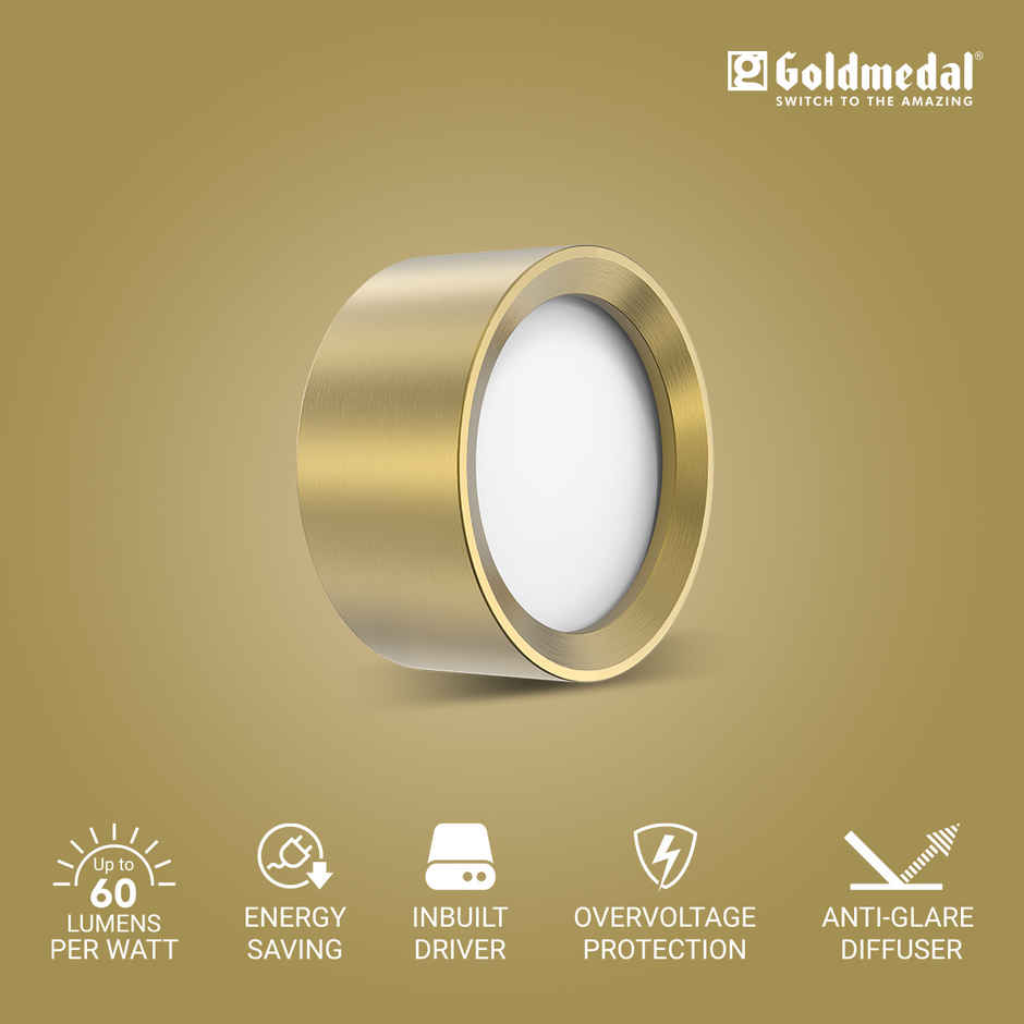 Goldmedal Eco 3W Led Surface Light - Round (Gold)-Cool Daylight - Pack of 1