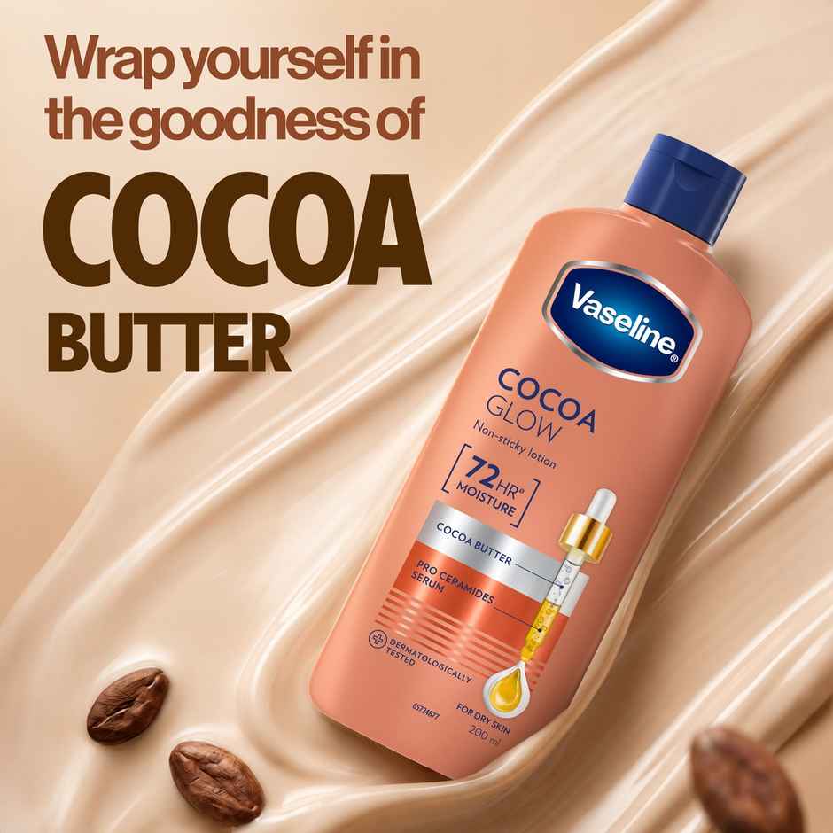 Vaseline Cocoa Glow Serum In Lotion, 100% Pure Cocoa & Shea Butter for Glowing & Soft Skin