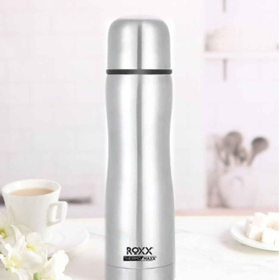Roxx Silver Curvy Bullet Flask | 1 L | SS Vacuum Insulated | Leak-Proof | BPA-Free | Rust Resistant