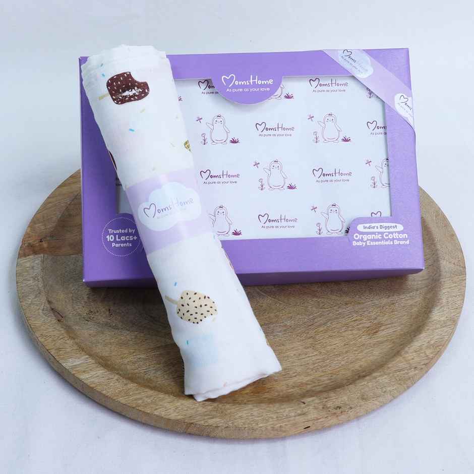 Moms Home Organic Cotton Baby Muslin Swaddle | 100X100 Cm | Pack Of 1 | Icecream