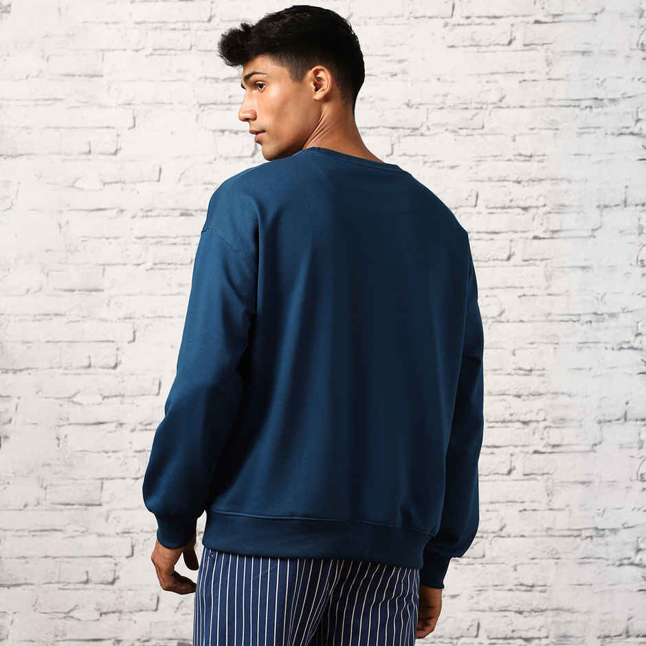 Nobero Men's Oversized Solid Sweatshirt | Navy Blue - S