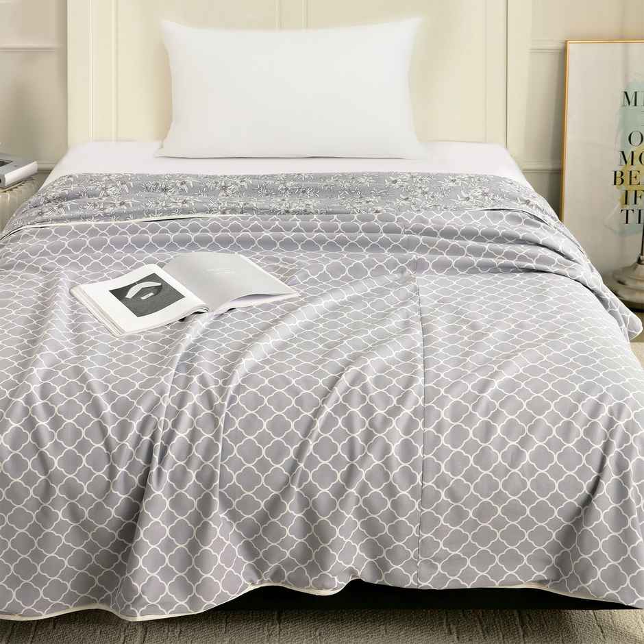Story@home Printed Single Dohar/Duvet Cover (Cotton, Grey) (220x144x2 cms)