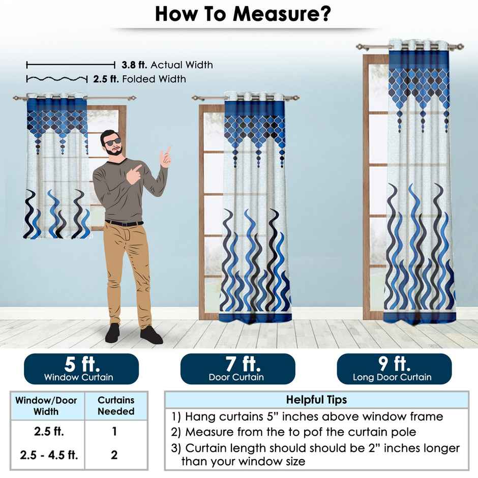 Story@Home 200 GSM Polyester Ethnic 2 Piece Window Curtain | Sky Blue & Sea Blue
