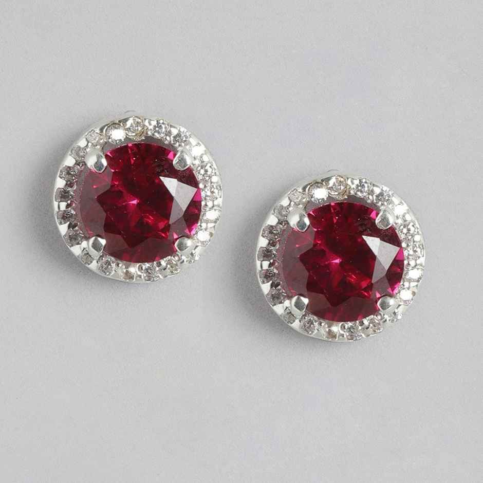 Unniyarcha 92.5 Silver Red Stone Earrings