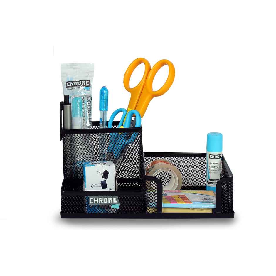 Chrome 9632 3 Compartment Metal Mesh Desk Organizer