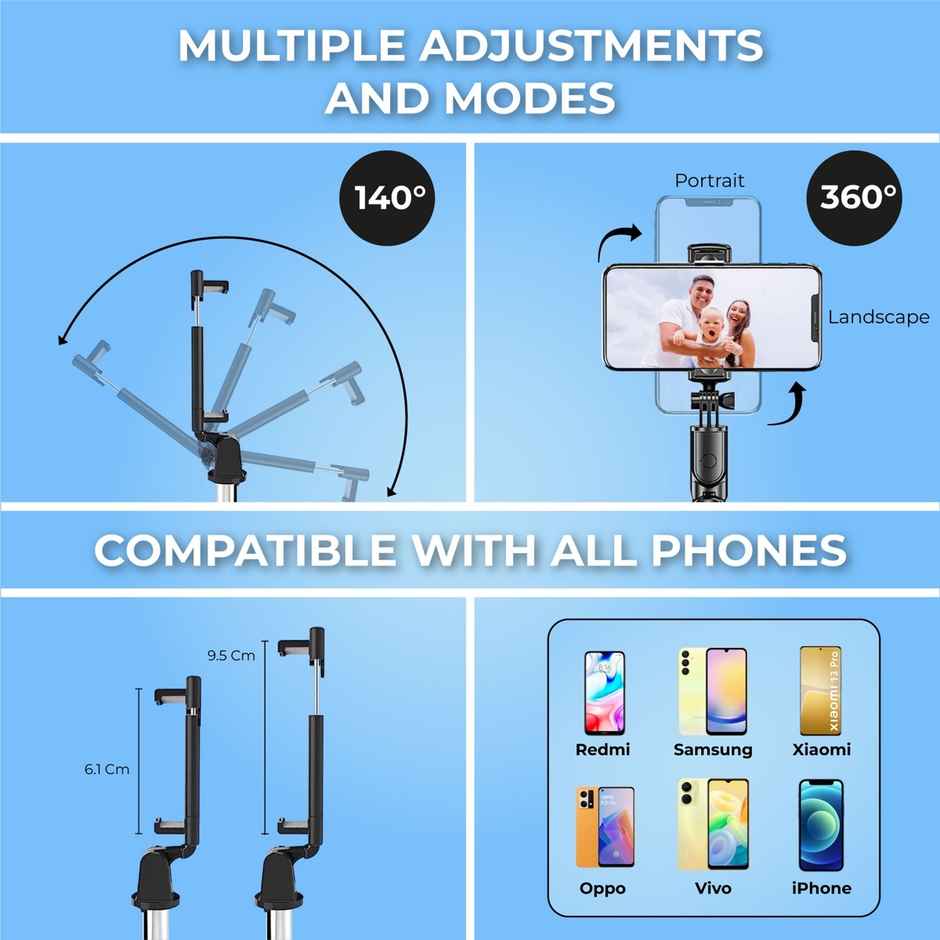 Kratos Multi Purpose Selfie Stick with Tripod Stand for Mobile Phone with Bluetooth Remote