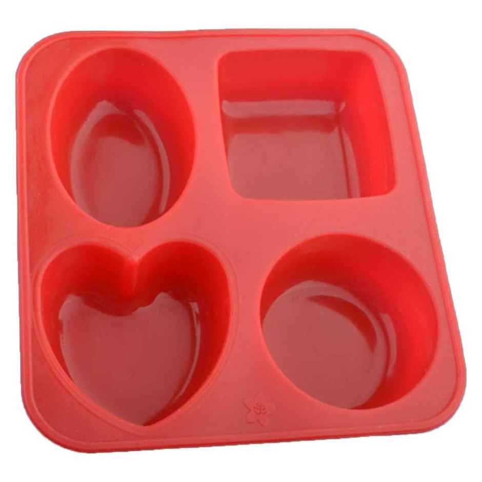 Capsicum Silicone 4 Cavity Circle Square Oval Heart (4 in 1) Shape Mould (Multi Color)