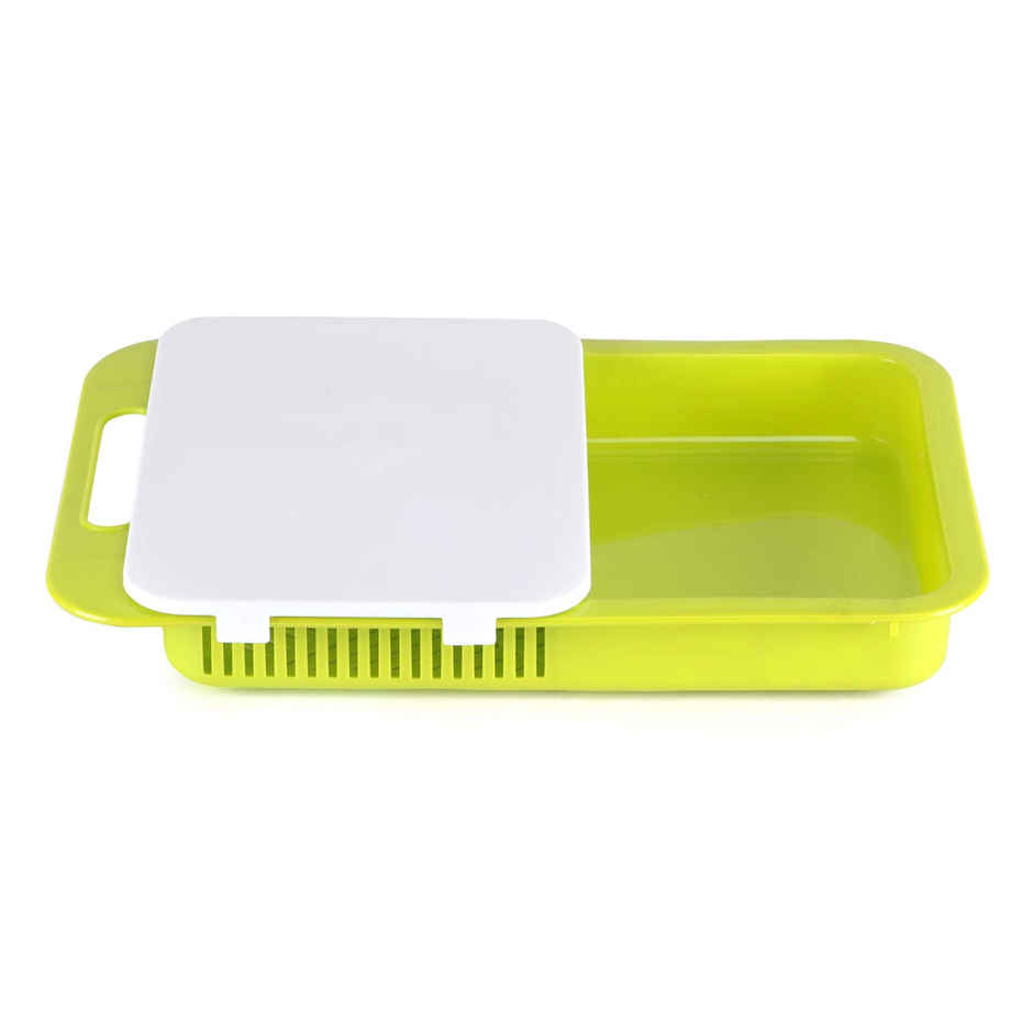Joyo Plastics Chop - N - Store Cutting Chopping Board with Tray & Strainer (Colour May Vary)