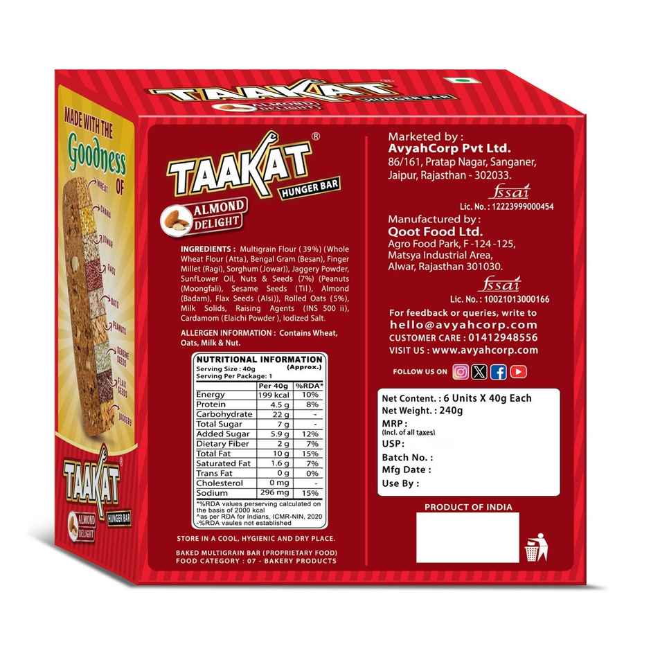 Taakat Hunger Bar | Almond Delight | Pack Of 6