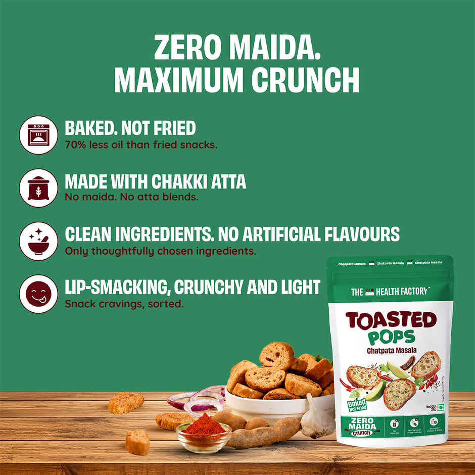 The Health Factory Toasted Pops Chatpata Masala | Zero Maida | Baked Snack