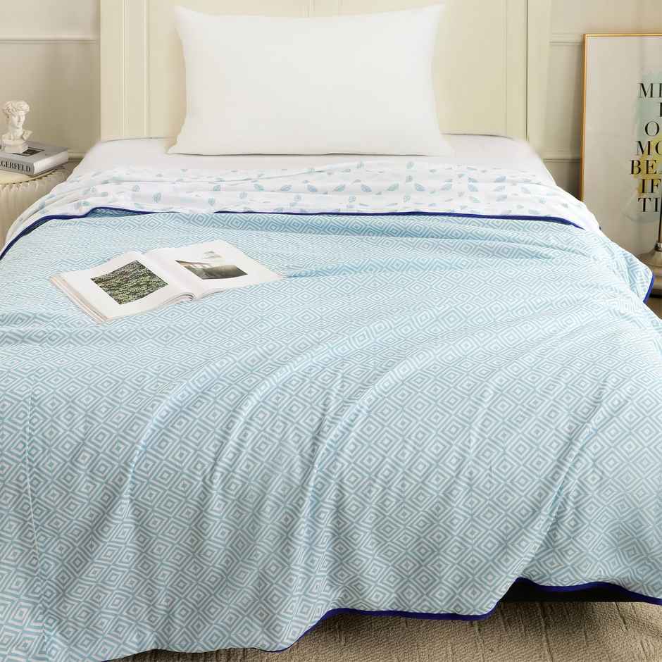 Story home Printed Double Dohar/Duvet Cover (Blue & White) (220x144x2 cms)